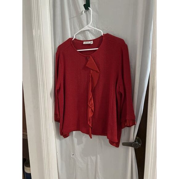 Masai Copen Hagan Red One Button Open Knit Jacket Satin Trim Sz S Lagenlook - Picture 1 of 7